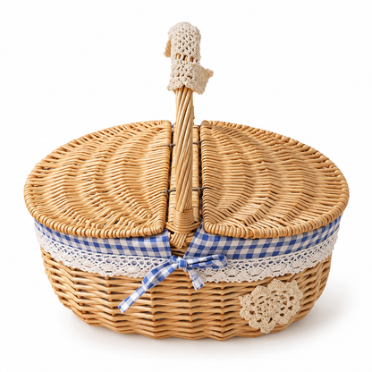 🧺 Picnic Basket | Natural Woven Rattan | Outdoor Dining | Families & Couples | Vintage Cottage Style