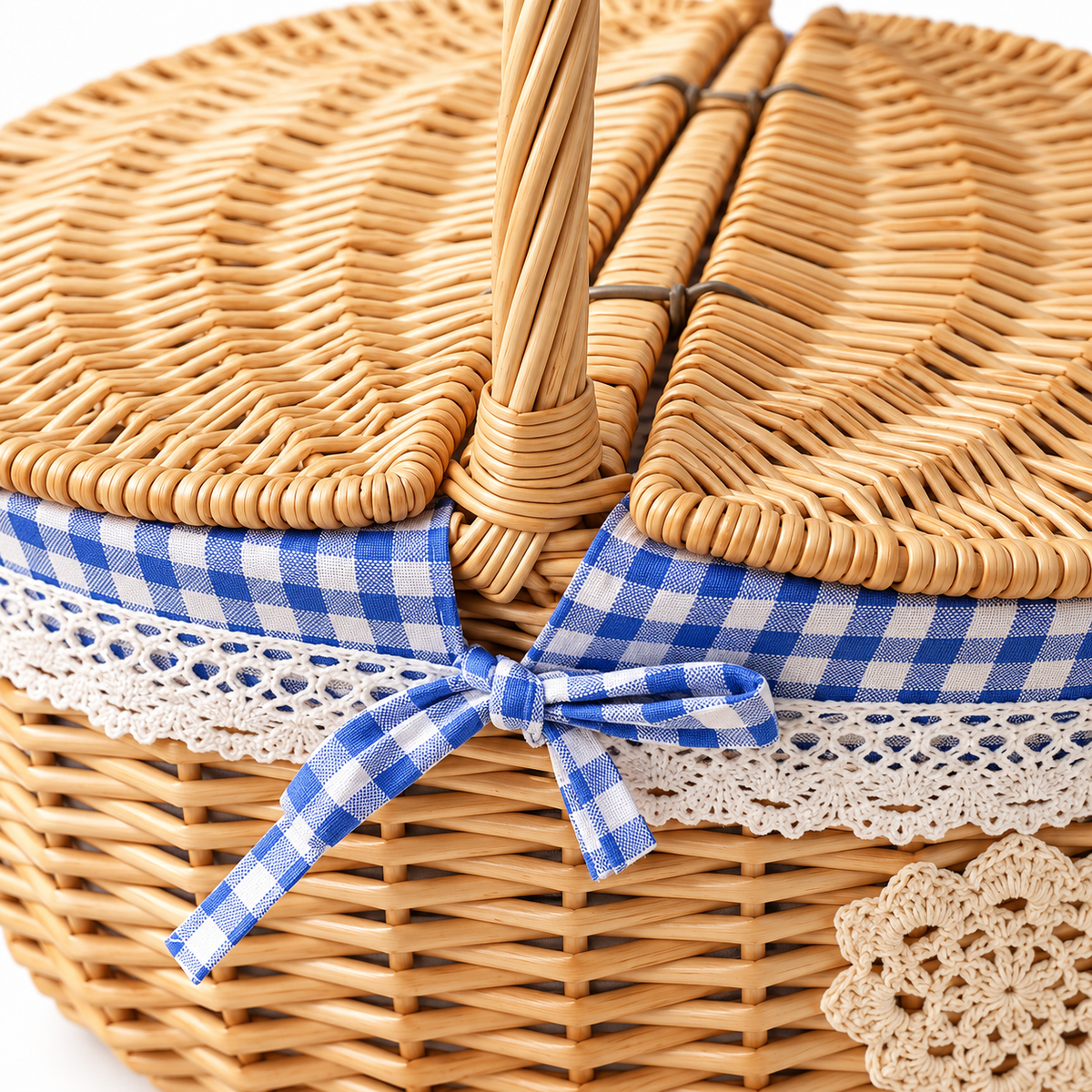 🧺 Picnic Basket | Natural Woven Rattan | Outdoor Dining | Families & Couples | Vintage Cottage Style