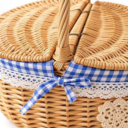 🧺 Picnic Basket | Natural Woven Rattan | Outdoor Dining | Families & Couples | Vintage Cottage Style