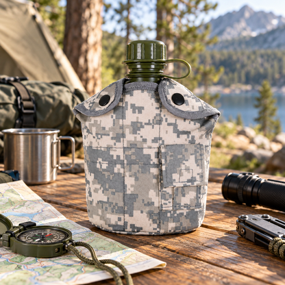 🏕️ Survival Water Bottle | Durable Outdoor Material | Camping Hiking Gear | Adventurers & Explorers | Camouflage Tactical Style