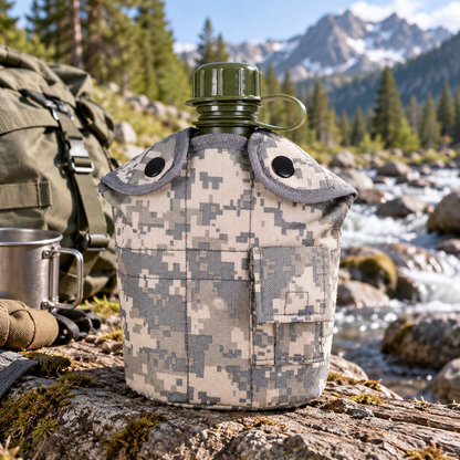 🏕️ Survival Water Bottle | Durable Outdoor Material | Camping Hiking Gear | Adventurers & Explorers | Camouflage Tactical Style