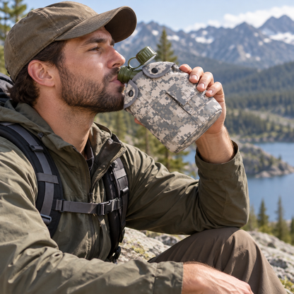 🏕️ Survival Water Bottle | Durable Outdoor Material | Camping Hiking Gear | Adventurers & Explorers | Camouflage Tactical Style